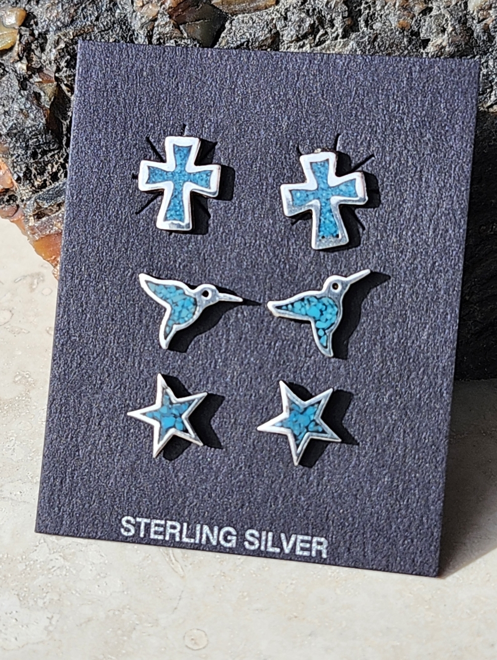 Sterling Silver Set Of 3 Vintage Turquoise Stud Earrings